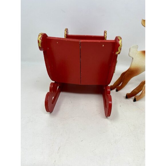 Vintage 1950s Red Wooden Santa Sleigh With Felted Reindeer Japan Folds Flat - Picture 5 of 15